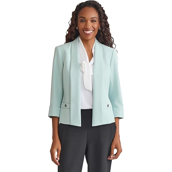 Kasper Women's 3Q Sleeve Shawl Collar Jacket, DK. SEA Stone at